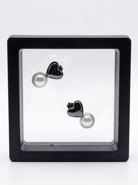 Hematite Tone Heart & Faux Pearl Double Sided Stud Earrings